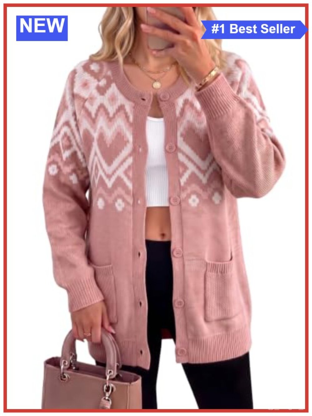 Women's Button Down Knit Cardigan Long Sleeve Crew Neck Sweater